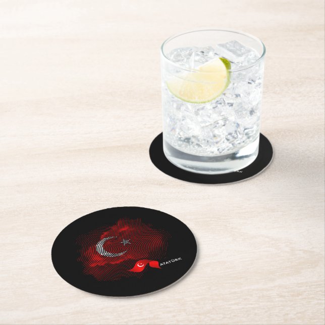 Turkey flag round paper coaster (Insitu)