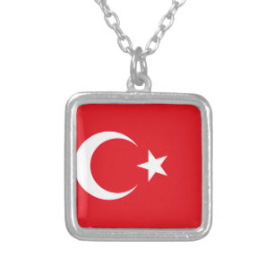 Turkey flag silver plated necklace