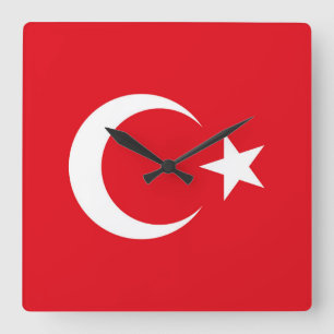 Turkey Flag Square Wall Clock