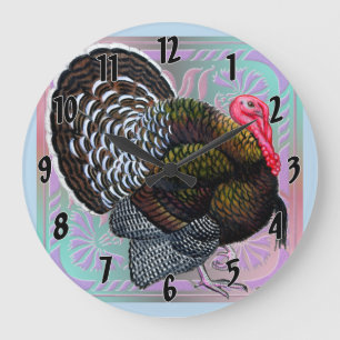 Turkey:  Floral Bronze Tom Large Clock