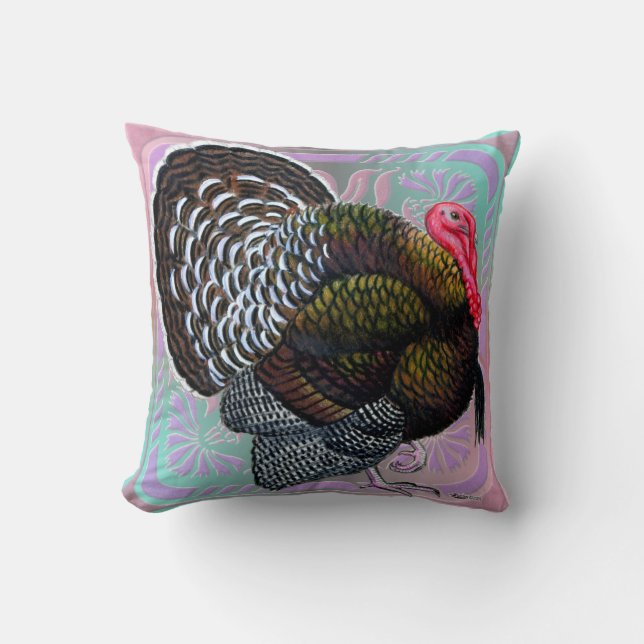Turkey:  Floral Bronze Tom Throw Pillow (Front)