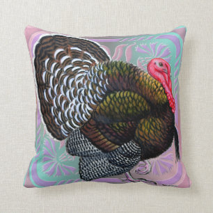 Turkey: Floral Bronze Tom Throw Pillow