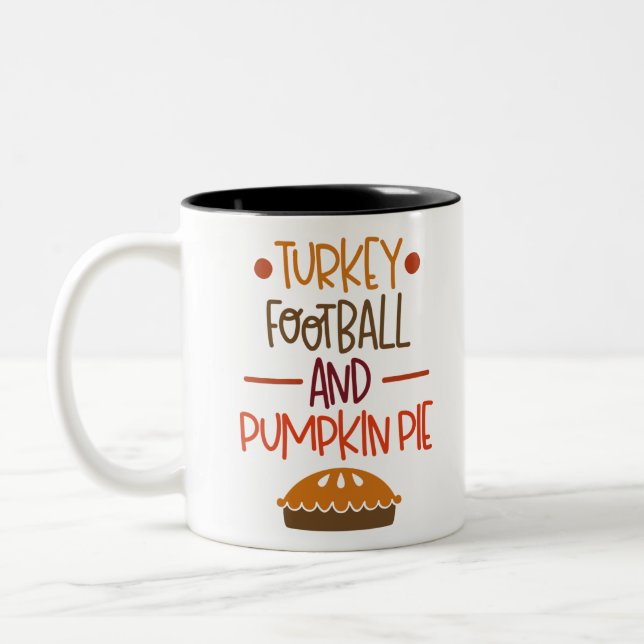Turkey football and pumpkin pie Two-Tone coffee mug (Left)