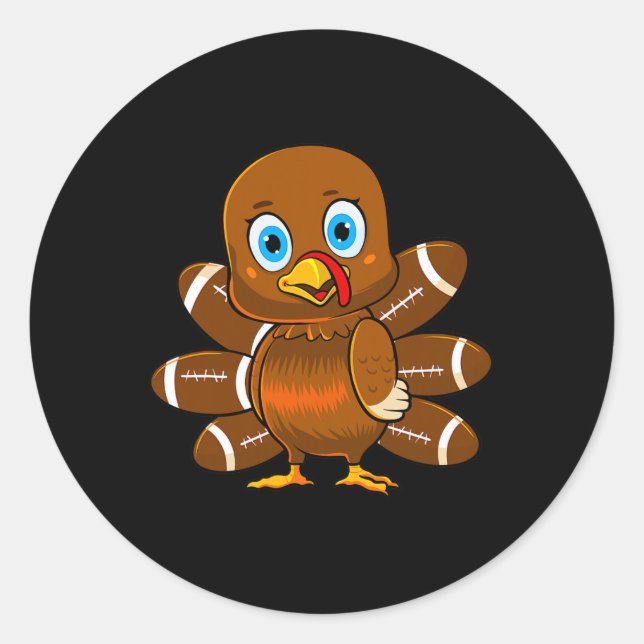 Turkey Football Player Thanksgiving Cute Fall Boys Classic Round Sticker (Front)