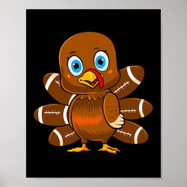 Turkey Football Player Thanksgiving Cute Fall Boys Poster (Front)