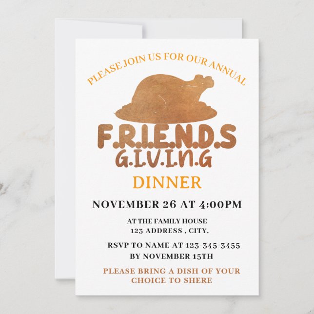 Turkey Friendsgiving Dinner party Invitation (Front)
