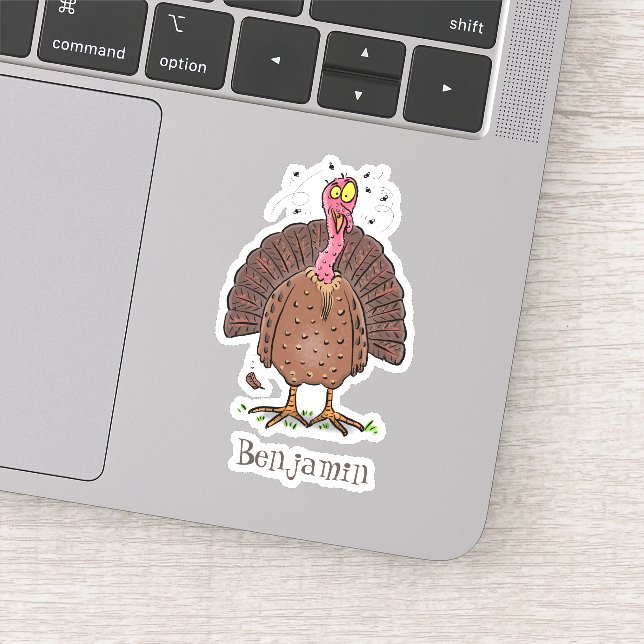 Turkey funny farm bird with flies cartoon sticker (Detail)