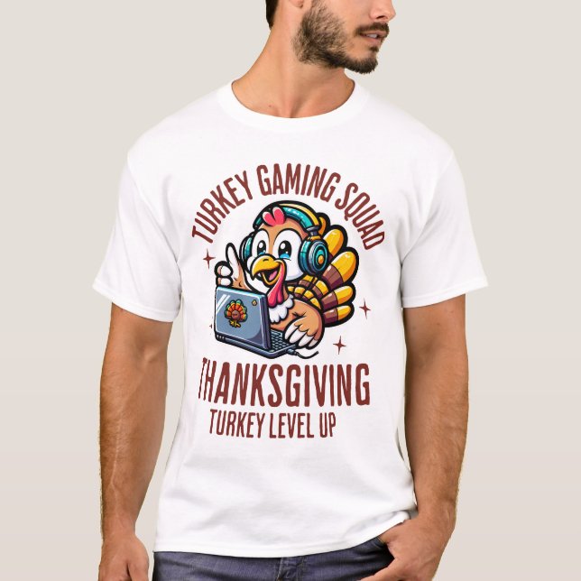 Turkey Gaming Squad Funny Thanksgiving T-Shirt (Front)