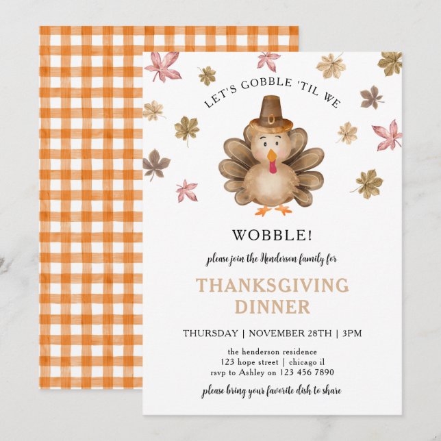 Turkey Gobble Wobble Thanksgiving Dinner Party Invitation (Front/Back)