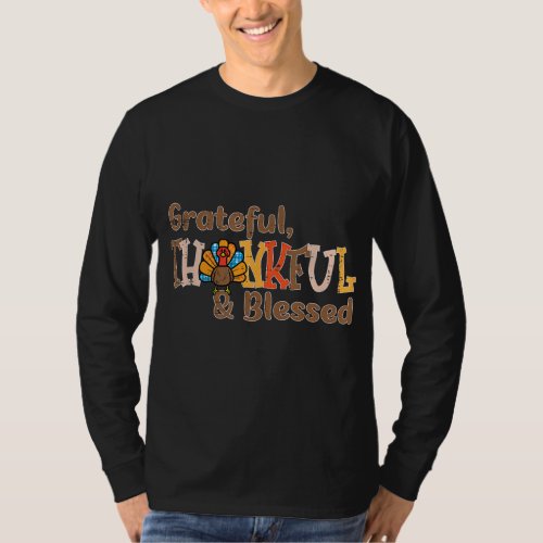 Turkey Grateful Thankful Blessed Thanksgiving Men  T_Shirt