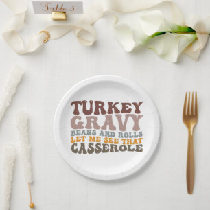Turkey Gravy Beans And Rolls Fall Thanksgiving  Paper Plates