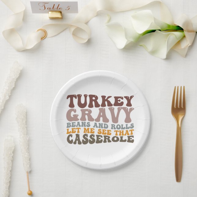 Turkey Gravy Beans And Rolls Fall Thanksgiving  Paper Plates (Wedding)
