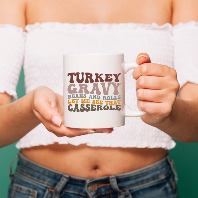 Turkey Gravy Beans And Rolls Fall Thanksgiving  Two-Tone Coffee Mug (Creator Uploaded)
