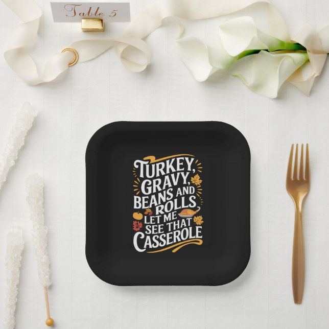 Turkey Gravy Beans And Rolls Let Me See Casserole Paper Plates (Wedding)