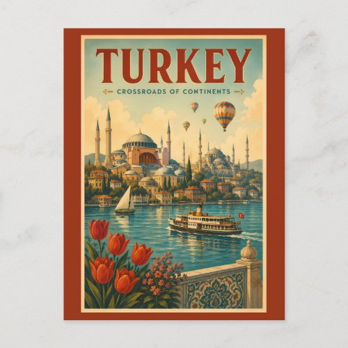 Turkey Hagia Sophia Blue Mosque Illustration Retro Postcard
