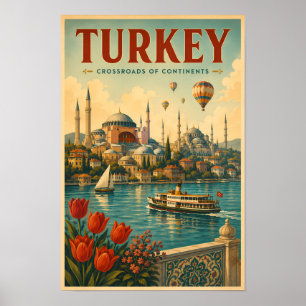 Turkey Hagia Sophia Blue Mosque Illustration Retro Poster