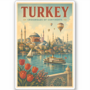 Turkey Hagia Sophia Blue Mosque Illustration Retro Sticker