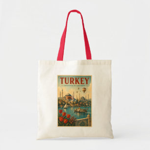 Turkey Hagia Sophia Blue Mosque Illustration Retro Tote Bag