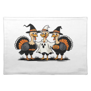 Turkey Halloween Boo, Thanksgiving Turkey, Spooky Cloth Placemat