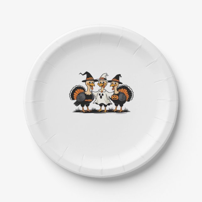 Turkey Halloween Boo, Thanksgiving Turkey, Spooky  Paper Plates (Front)