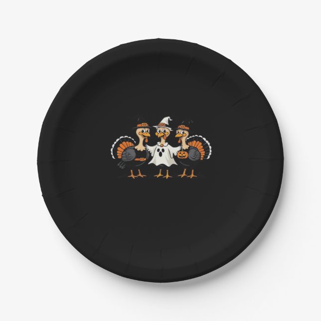 Turkey Halloween Boo, Thanksgiving Turkey, Spooky  Paper Plates (Front)
