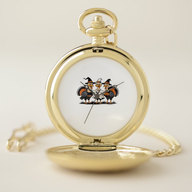 Turkey Halloween Boo, Thanksgiving Turkey, Spooky  Pocket Watch (Inside)