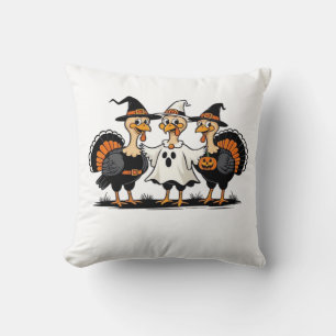 Turkey Halloween Boo, Thanksgiving Turkey, Spooky Throw Pillow