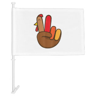 Turkey Hand Peace Sign Groovy Thanksgiving Retro H Car Flag