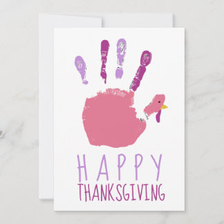 Turkey Handprint Kid Happy Thanksgiving Cute Pink Holiday Card