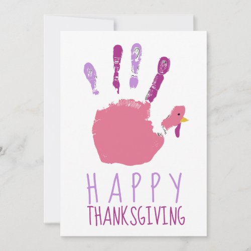 Turkey Handprint Kid Happy Thanksgiving Cute Pink Holiday Card