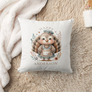 Turkey Happy Personalized Throw Pillow