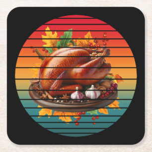 Turkey happy thanksgiving day fall season autumn square paper coaster
