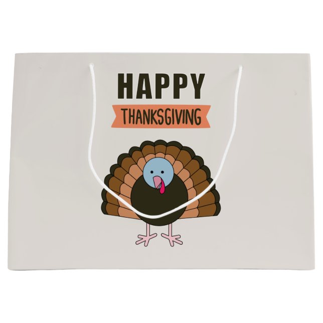 Turkey Happy Thanksgiving Day Grateful Holiday Large Gift Bag (Front)