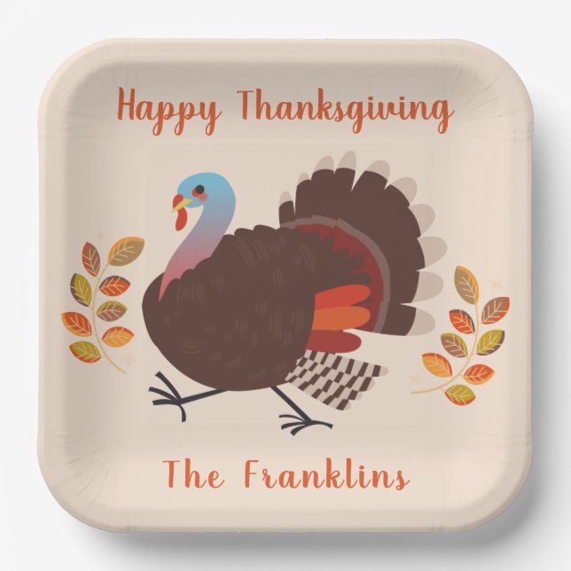 Turkey Happy Thanksgiving Paper Plates (Front)