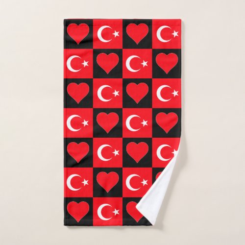 Turkey Heart and Flag Pattern Fun Turkish Pride Hand Towel