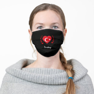 Turkey & Heart - Turkish Flag /sports patriots Adult Cloth Face Mask