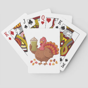 Turkey Holding Matcha Drink Thanksgiving Poker Cards