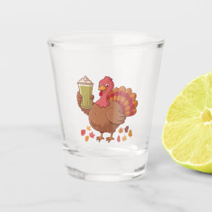 Turkey Holding Matcha Drink Thanksgiving Shot Glass