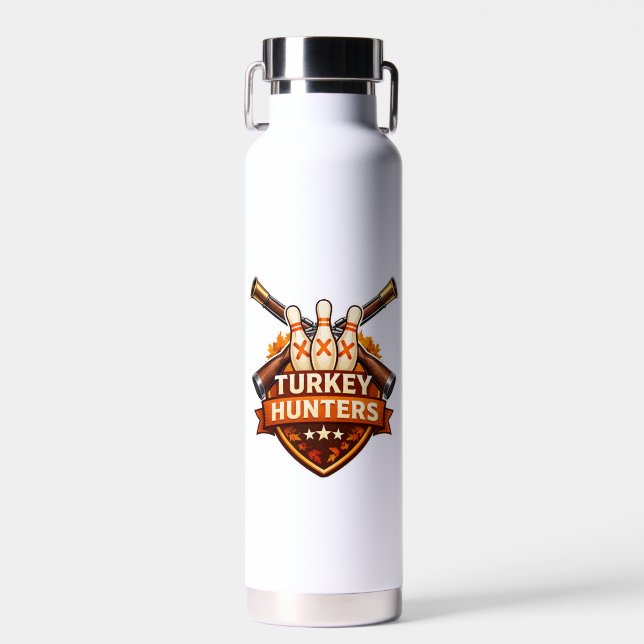 Turkey Hunters Bowling Team Logo Water Bottle (Front)