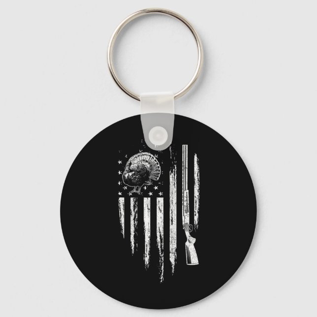 Turkey Hunting American Flag Thunder Chicken Gift  Keychain (Front)