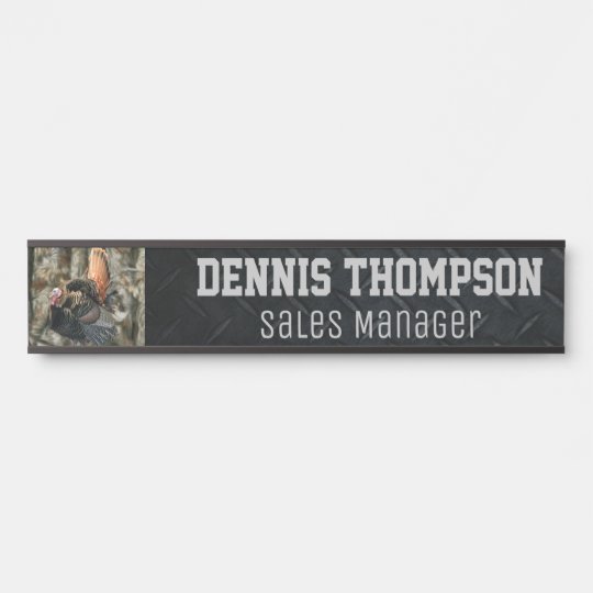 Turkey Hunting Camo Office Job Title Diamond Plate Door Sign