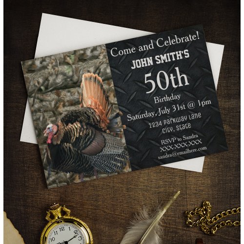 Turkey Hunting Mens Camo Birthday Invitations