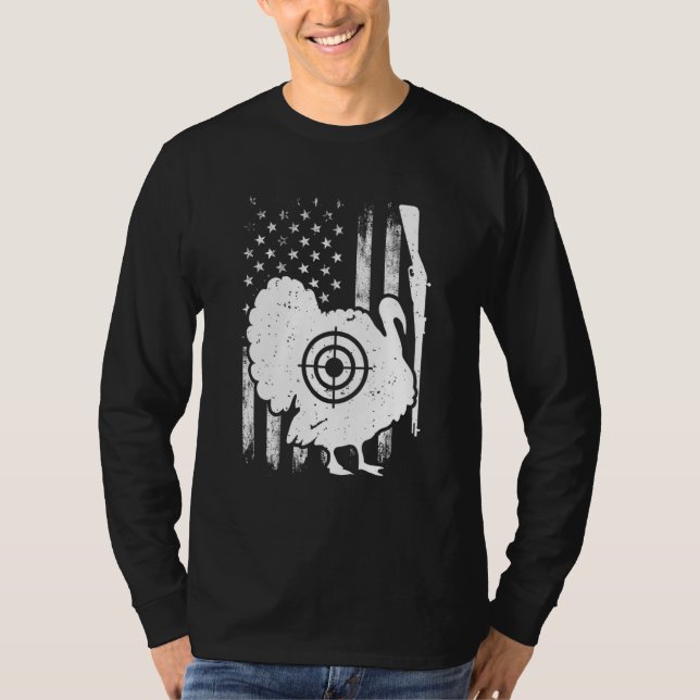 Turkey Hunting Patriotic American Flag Turkey Hunt T-Shirt (Front)