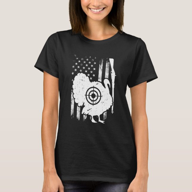 Turkey Hunting Patriotic American Flag Turkey Hunt T-Shirt (Front)