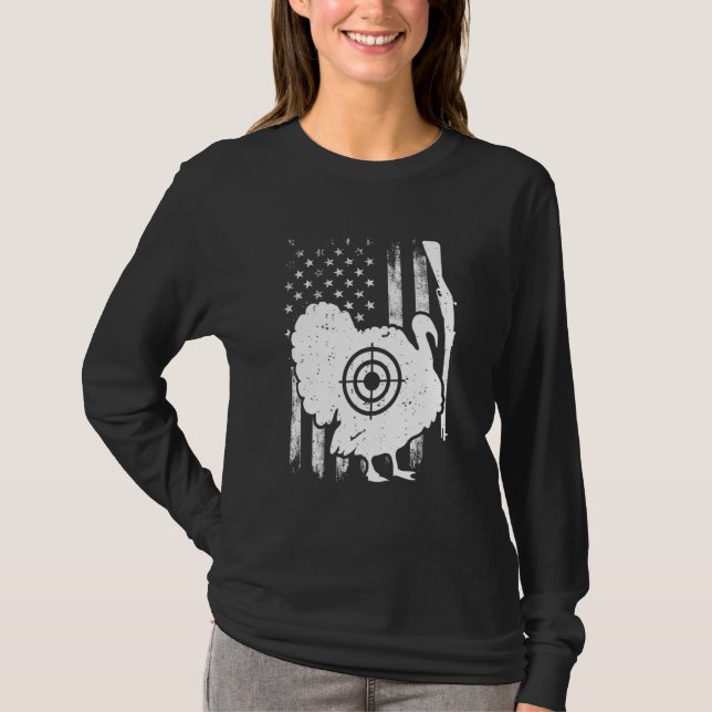 Turkey Hunting Patriotic American Flag Turkey Hunt T-Shirt (Front)