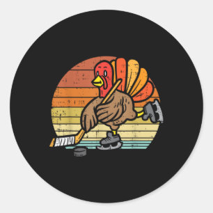 Turkey Ice Hockey Retro Thanksgiving Sports Men Wo Classic Round Sticker