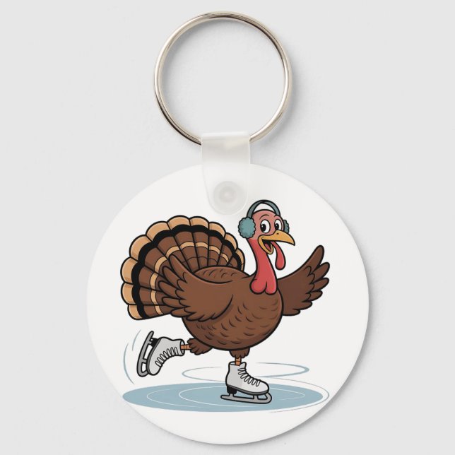 Turkey Ice Skating Thanksgiving Gobbler  Keychain (Front)