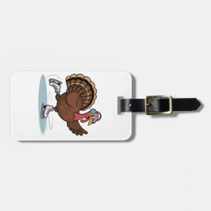 Turkey Ice Skating Thanksgiving Gobbler  Luggage Tag