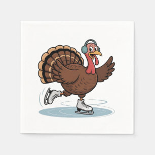 Turkey Ice Skating Thanksgiving Gobbler Napkins