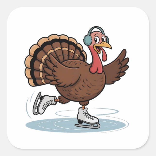 Turkey Ice Skating Thanksgiving Gobbler  Square Sticker (Front)
